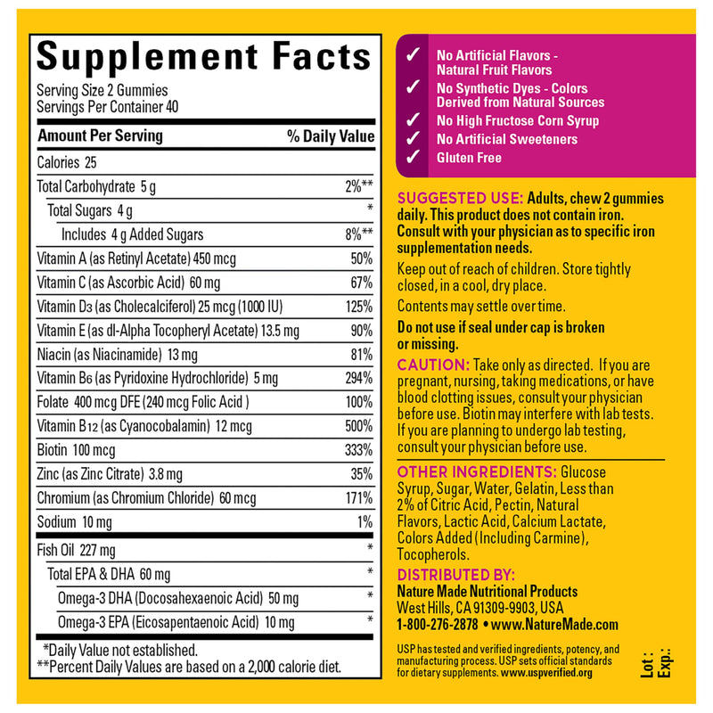 Nature Made Womens Gummy Multivitamins with Omega-3, 80 Gummies | Multivitamin for Women for Daily Nutritional Support, Strawberry, Lemon & Orange Flavors, 40 Day Supply 80 Count (Pack of 1)
