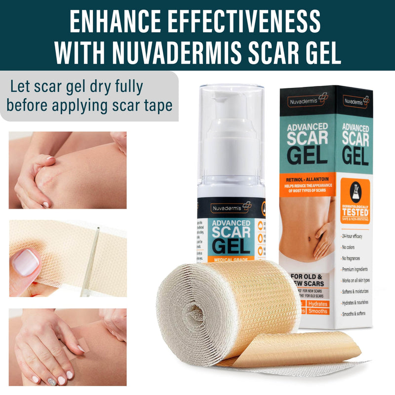 NUVADERMIS Silicone Scar Sheets for Surgical Scars - 120" x 1.5" Roll - Medical Grade Silicone Scar Tape and Face Tape for Wrinkles, Keloid Scars, and Hypertrophic Scars - Reusable - 1 Pack Scar Tape Light - 1 Pack