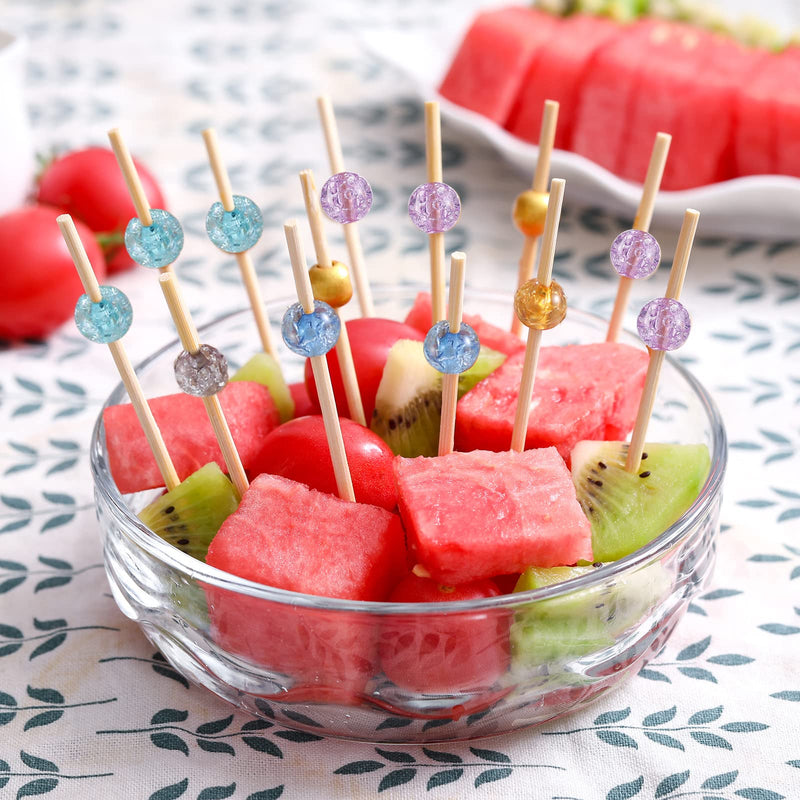 200 Pcs Cocktail Picks, 4.7 Inch Toothpicks for Appetizers, Bamboo Cocktail Sticks Skewers for Drinks, Desserts, Charcuterie, Wedding Party Fancy Toothpicks, Colour Pearl Mini Food Picks Decorative 200 Pcs Colour - BeesActive Australia