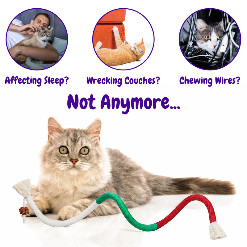 Cat Chew Rope - 3 Pack Cat Chew Ropes for Teeth Cleaning, Kitten Teething Toys with Stick to Transfer Chewing from Wires to Cotton String 3 Chew Ropes