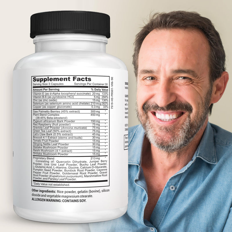 Prostate Defense Prostate Health Supplement for Men with Saw Palmetto Powder, Vitamin E, Zinc, Mushrooms, Pumpkin Seed - Urinary Prostate Support