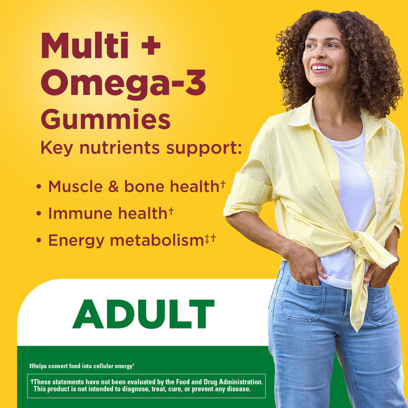 Nature Made Multivitamin + Omega-3, Multivitamin Gummies for Adults, 80 Ct | Adult Gummy Vitamins & Minerals, Multivitamin Gummies for Women and Men, Daily Nutritional Support, 40 Day Supply Strawberry, Lemon & Orange 80 Count (Pack of 1)