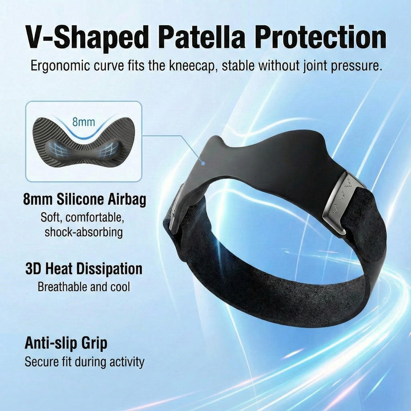 Knee Brace for Women & Men Pain Relief 2 Pack- Adjustable V-Shaped Silicone Cushion, 3D Air Cushion for Joint Support, Non-Slip, Breathable, Patellar Tendon Support Strap (Black) One Size Black - BeesActive Australia