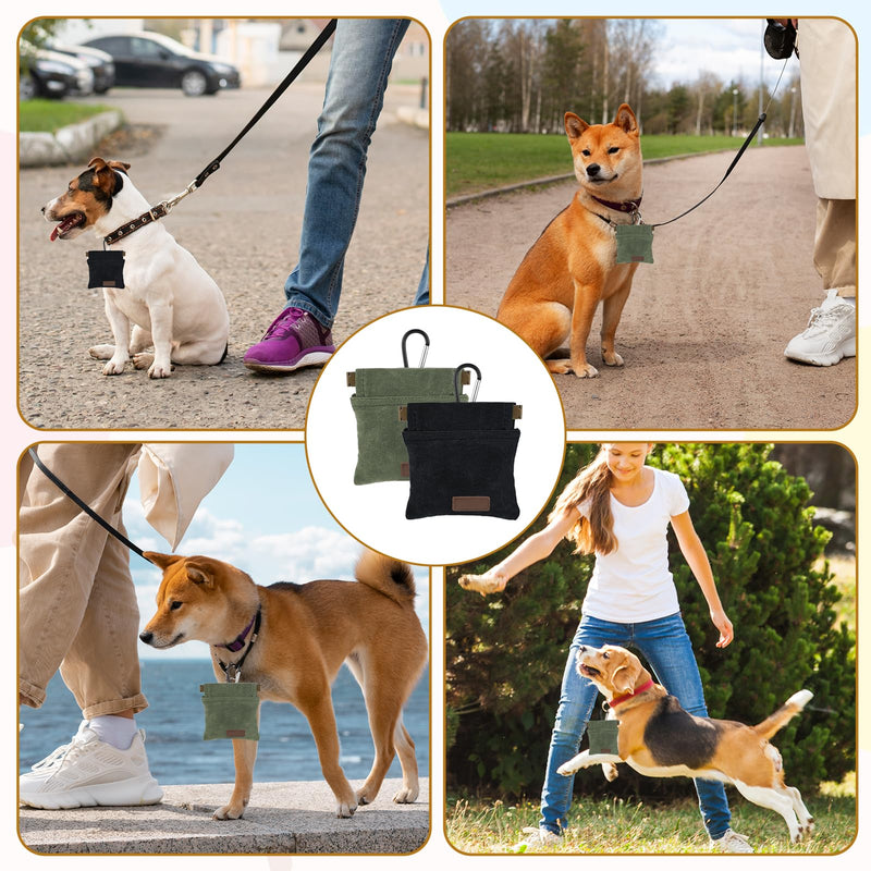 Dog Treat Pouch 2Pcs Portable Puppy Dog Training Bag Cotton Fabric Hand Free Dog Walking Bag with Carabiner Auto Closing Dog Walking Bag for Puppy Travel or Outdoor Use （Black & Green） - BeesActive Australia
