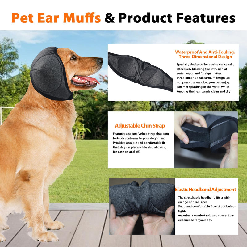 Triangle-Design Dog Ear Covers – Upgraded Water-Resistant Ear Protection for Dog Bathing, Grooming & Swimming, Adjustable Reusable Wrap for Noise & Blow-Dry Relief (Grey, M)