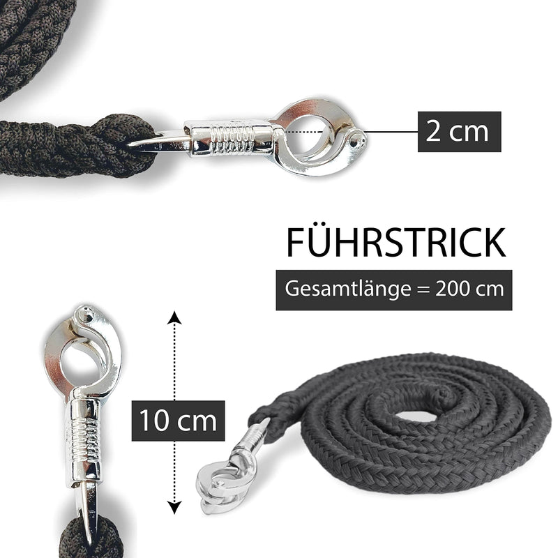 Lead rope with panic hook for horses - tether rope in various stylish designs, lead line, tether rope for pony, donkey, goat - black