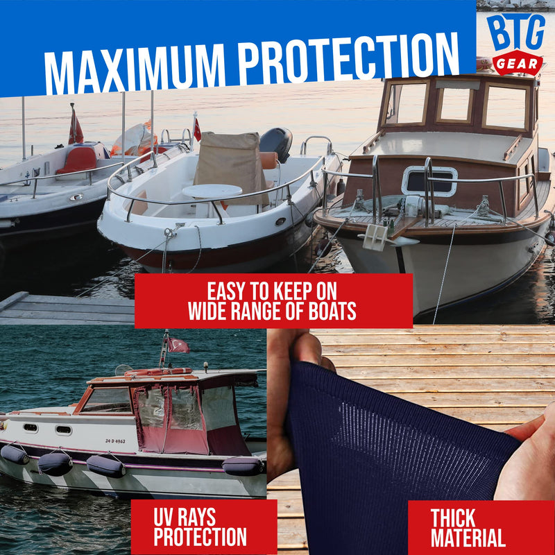 Set of 2 Pack Boat Fleece Fender Covers for Double Eyed Ribbed Fenders | Bumpers Covers (Navy Blue) G5 (9" x 27") - TWO PACK