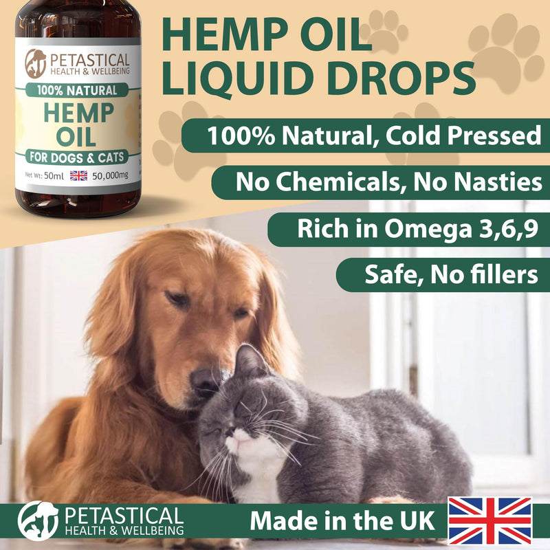 Hemp Oil for Dogs, Cats - Natural Calming Aid Omega Vitamins Rich Supplement Drops for Pets, Hip Joint, Valerian Skullcap Alternative - 50 ml 50ml