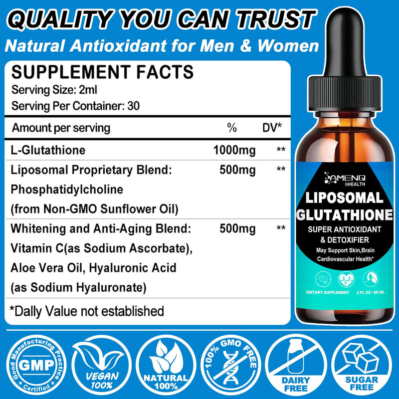 Liposomal Glutathione 1000mg, Fast Absorption Glutathione Supplement Liquid | with Aloe Vera Oil Vitamin C & Hyaluronic Acid for Detox, Skin Whitening & Antioxidant Support, Powder & Capsules Alternative