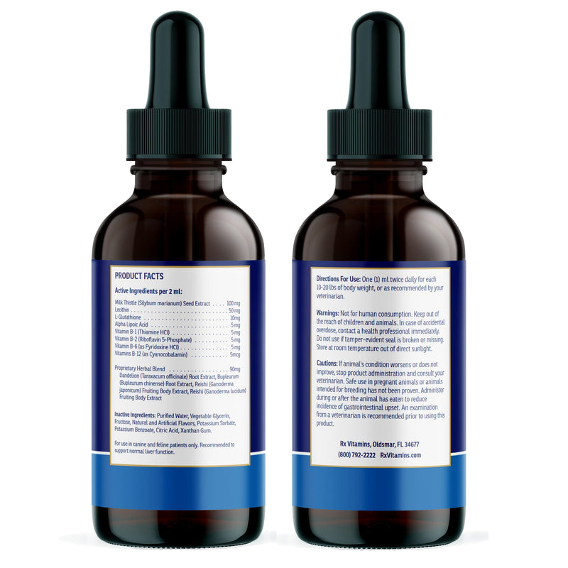 Rx Vitamins Liquid Hepato Support for Dogs & Cats - Liver Support Supplement with Milk Thistle for Dogs (Silymarin & Silybinin) and Vitamin B - Bacon Flavor (4oz) New Label
