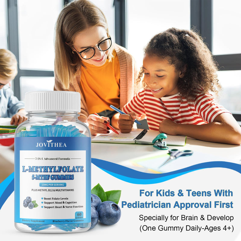 2 Pack L-Methylfolate 15mg Gummies with Methyl B12, Folate 5-MTHF Supplement for Mood, Brain Health, Cognition & Immunity, Sugar Free, Vegan, Non-GMO, 120 Count 60 Count (Pack of 2)