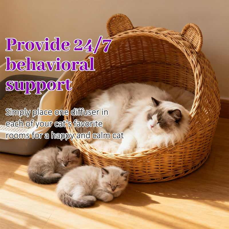 3 x 30 Day Cat Pheromones Calming Diffuser, Cat Calming Diffuser Refills for Stress, Pee Spraying, Aggression, Excessive Meowing & Scratching, 1 Diffuser & 3 Refills GREEN