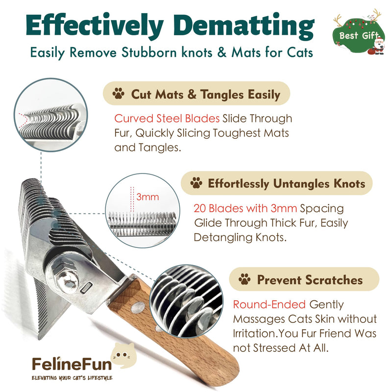 Cat Brush for Dematting & Deshedding, 2 in 1 Undercoat Rake, Efficiently Remove Loose Hair & Matted Fur, Professional Shedding Comb for Indoor Cats & Long Haired Cats - BeesActive Australia