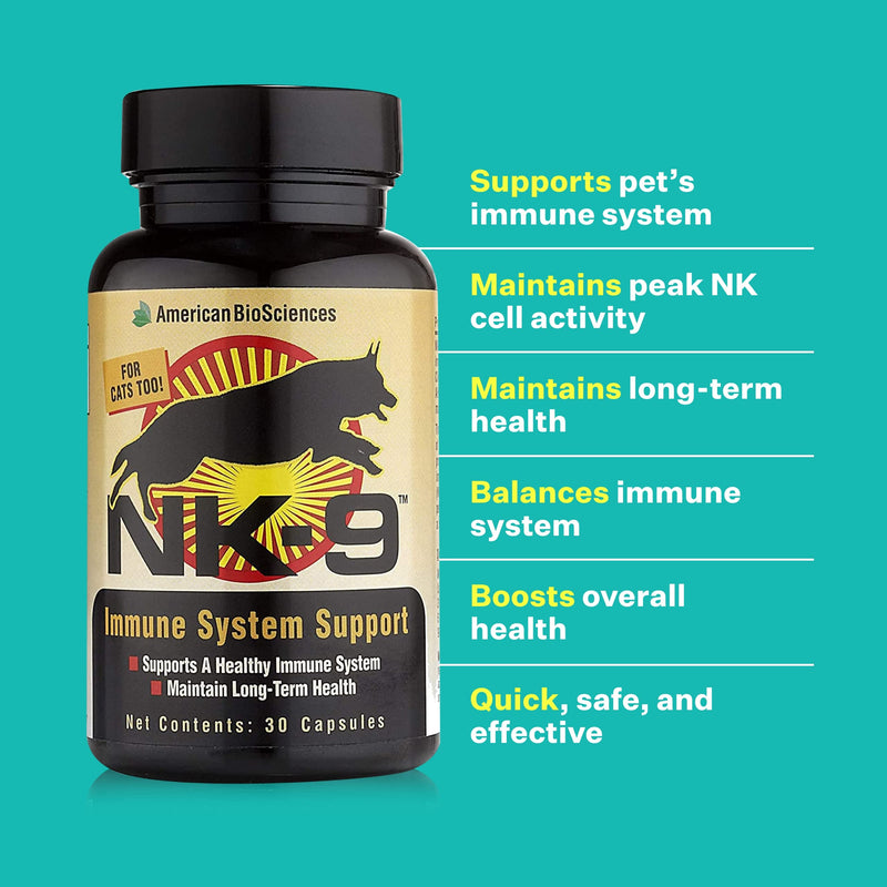 NK-9, AHCC Supplement for Dogs & Cats - Dietary Supplement to Support Immune System - Made for Pet's Immune Defenses - 30 Capsules, 250mg/capsule - PawsPlanet Australia