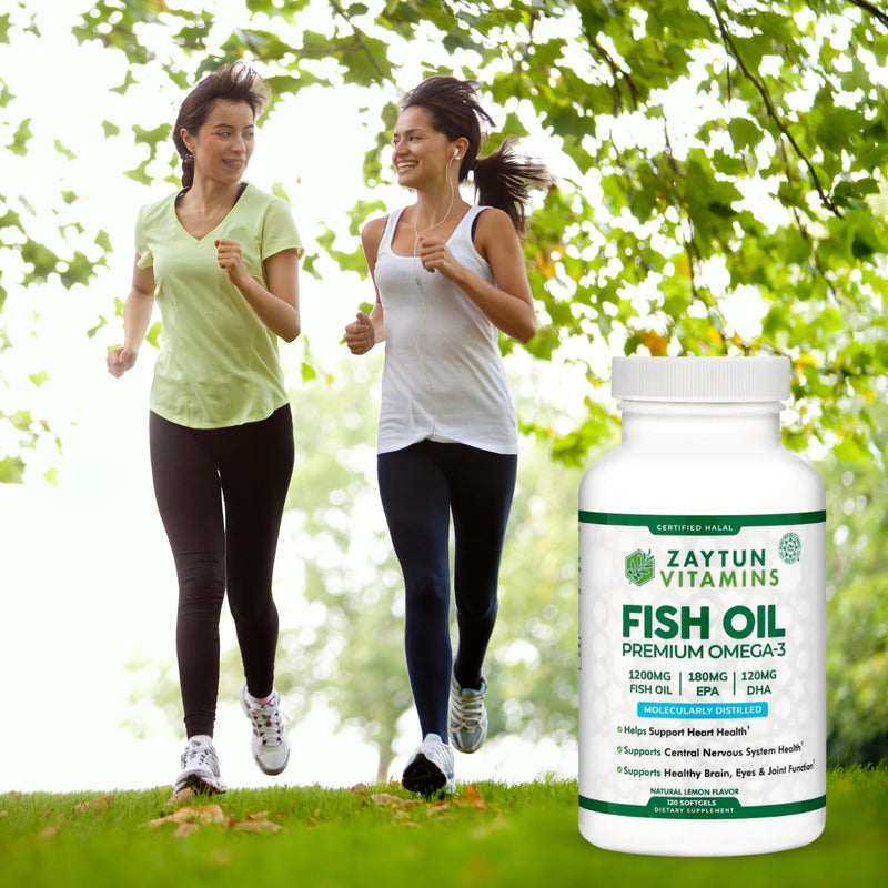 Zaytun Halal Fish Oil 1200mg Omega-3, Premium EPA/DHA, One Per Day, Daily Wellness Support, 4 Months Supply, Lemon Flavor, Keto Friendly, Gluten Free