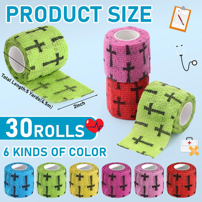 30 Pcs Cross Athletic Wrist Tape Football Self Adhesive Elastic Christian Tape 2 Inch x 5 Yard Non Woven Religious Wrist Wrap for Sports Baseball Soccer Volleyball Trainers(Colorful) Colorful - BeesActive Australia