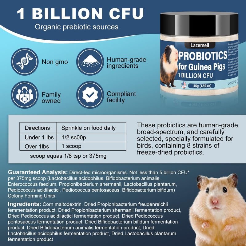 Probiotic for Guinea Pigs Digestive Health Support with Natural Prebiotics - Guinea Pigs Probiotics Safe Daily Supplement for All Guinea Pig Sizes All-Natural Dietary Digestive System Formula(1.59 OZ) - BeesActive Australia