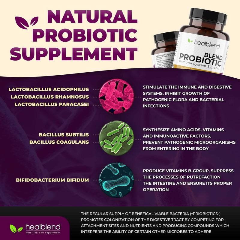 healblend Probiotic Caps Dietary Supplement Capsules, Probiotic for Women and for Men Digestive Health, Immune System Support, Non-GMO, Gluten-Free, 120 Veg Caps 1