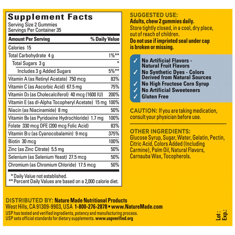 Nature Made Multi for Him, Mens Multivitamins Gummies, Energy Metabolism Support, Multivitamin for Men, 70 Gummy Vitamins and Minerals, 35 Day Supply (Pack of 2) Cherry and Mixed Berry 70 Count (Pack of 2)