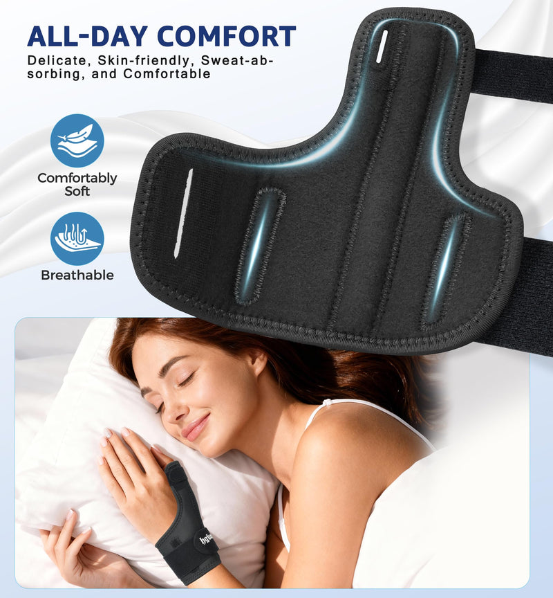 Thumb Spica Splint for Left or Right Hand, Adjustable Thumb Wrist Brace for Arthritis, Trigger Thumb, Tendonitis, Sprain, CMC Pain Relief – Lightweight, Breathable & Comfortable Support (Black) Black
