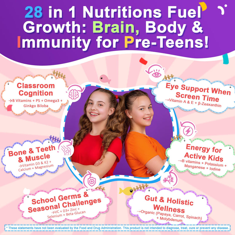 Multivitamin Filled Gummies for Teen Boys Girls 12-17, 18, 19, Kids 10+ Multivitamin with Omega 3, Calcium + Magnesium + Zinc, Multi-Minerals for Adolescent 10-19S Brain, Bone, Energy, Immune, 2Pack 60 Count (Pack of 2)