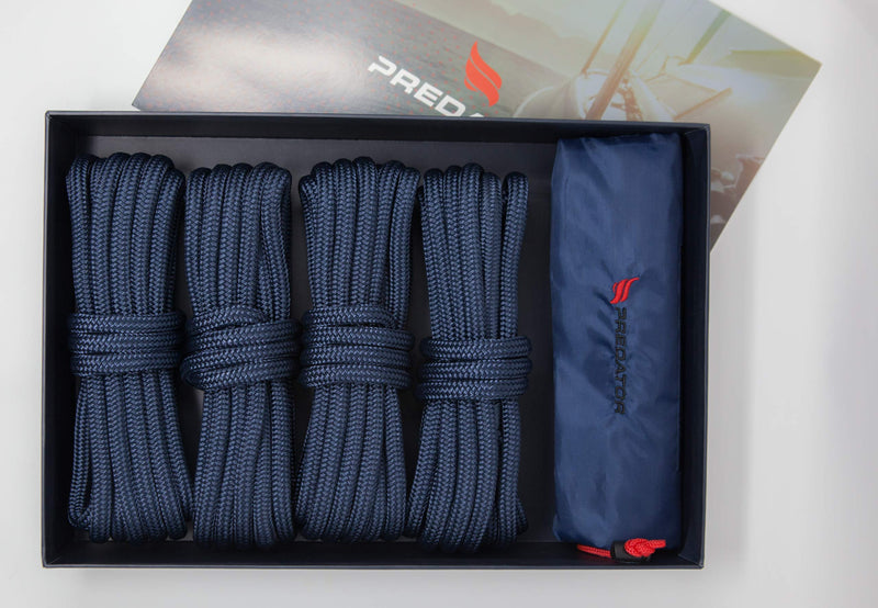 NZ Hi-Performance Dock Lines Bag Set | 3/8" x 15' Double Braided Nylon Dock Line with 12 Inch Eyelet | Ropes for Boats (Navy Blue)