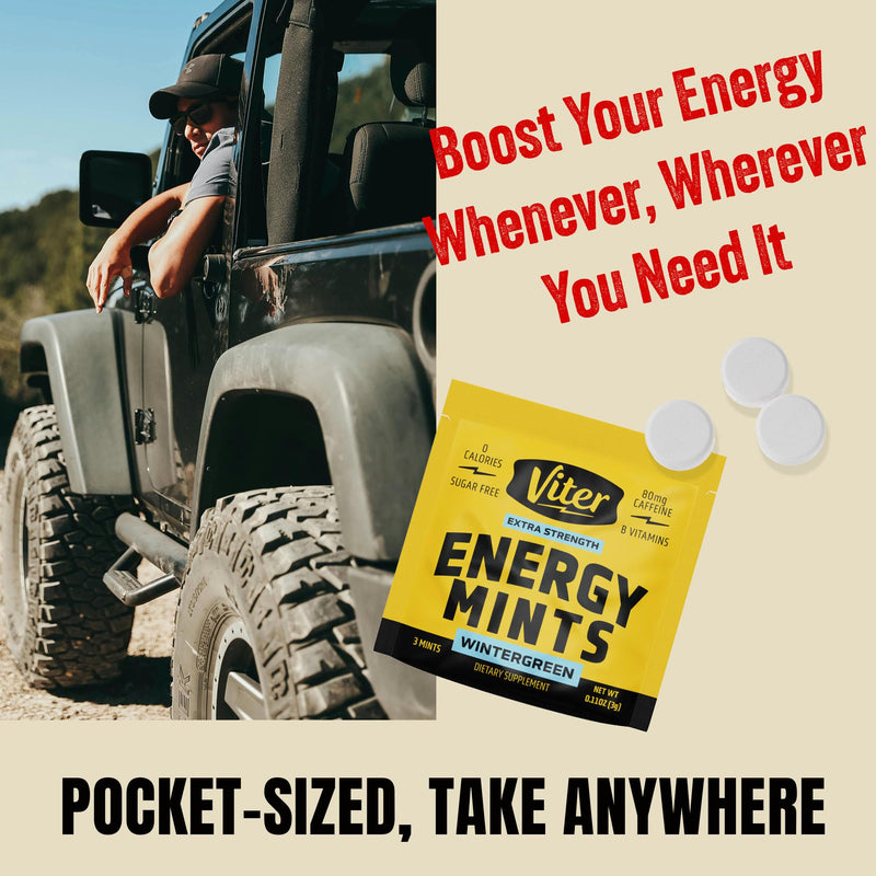 Viter Energy Caffeine Mints 80mg Extra Strength - 90 Pieces Caffeinated with B Vitamins. Sugar Free Vegan Breath Mint. Energize Nootropic Focus Booster for Fast Alertness (Wintergreen Flavor, 30 Pack) Wintergreen 90 Count (Pack of 1)