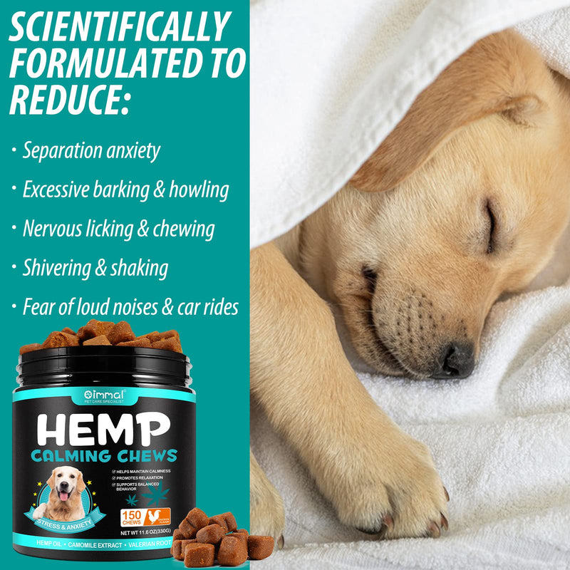 HUALIJIA Calming Treats For Dogs, 150 Count Hemp Calming Chews for Dogs - Reduce Stress Relief, Separation, Barking, Fireworks, Thunderstorms - 100% Natural Ingredients Dogs Calming Treats (Chicken) Chicken