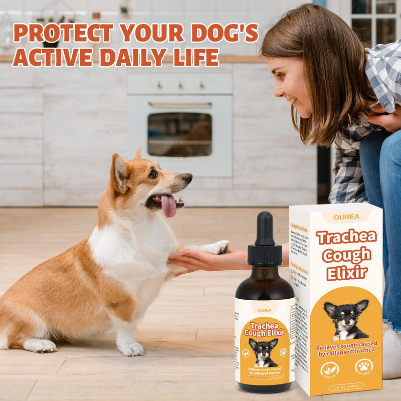 Collapsed Trachea Treatment for Dogs, Dog Cough Treatment, Trachea Cough Elixir, Natural Herbs Help Dogs Breathe Smoothly and Support Tracheal & Respiratory Health - 59mL