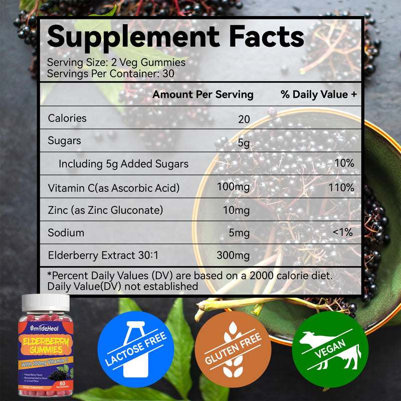 Elderberry Gummies 300mg, with Vitamin C and Zinc, 60 Count | Elderberry Gummies, Elderberry Extract 300mg, with Vitamin C and Zinc, Strawberry Flavor GummiesImmune Support, 60 Count 60 Count (Pack of 1)