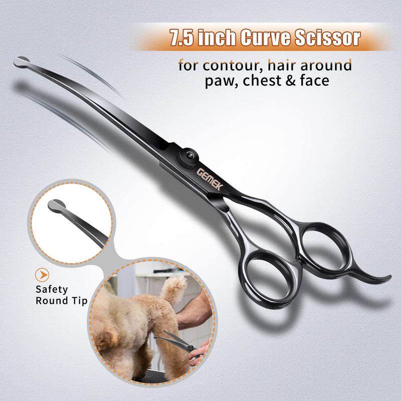 Dog Grooming Scissors Set with Round Safety Tips, GEMEK Professional 6 in 1 Dog Grooming Scissors, Titanium Coated Heavy Duty Scissors for Dogs, Cats and Other Animals (Black) Black - BeesActive Australia