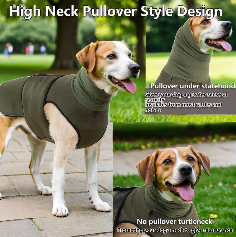 TOPSOSO Anti-Anxiety Dog Jacket with Hood Turtleneck Dog Vest Calming Coat Velcro Fastener for Easy Adjustment and Reflective Strips Dog Coat for Anxious Large Dogs (Olive L) Olive Green - BeesActive Australia