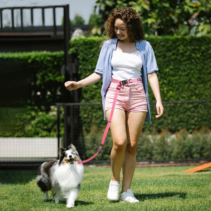 Hands Free Dog Leash Heavy Duty, Multifunctional Adjustable Hands Free Dog Leash Durable Reflective Stitches Hands Free Leash with Car Safety Buckle Waist Leash for Dog Walking Running Hiking 5-7FT Pink - BeesActive Australia