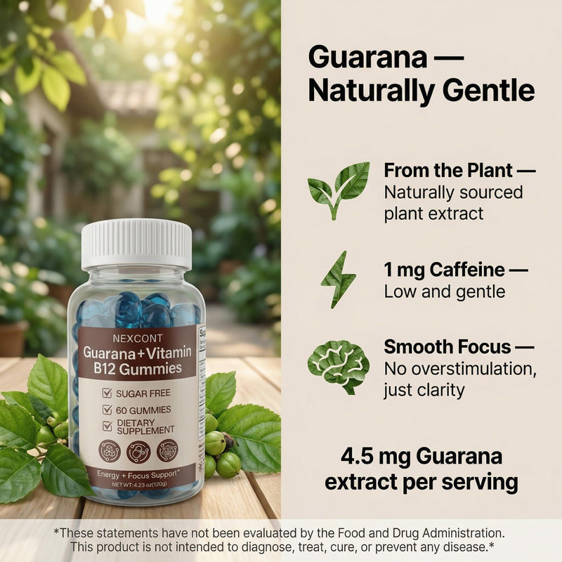 B12 Gummies Dietary Supplement B12 Gummy with Guarana Extract, Supports Energy & Focus, Sugar Free, 30 Day Supply, 60 Count.