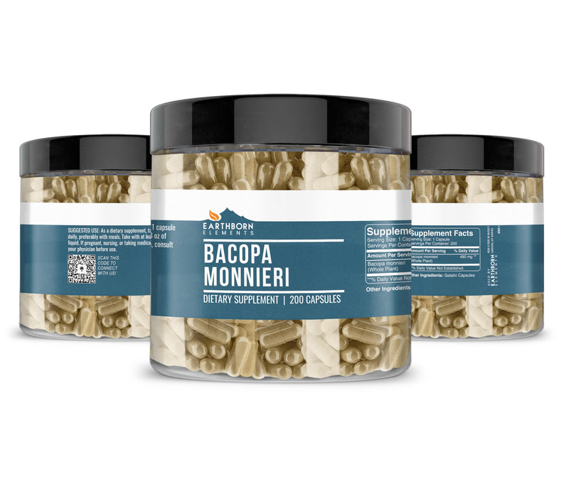Earthborn Elements Bacopa Monnieri 200 Capsules, Pure & Undiluted, No Additives 200 Count (Pack of 1) - BeesActive Australia