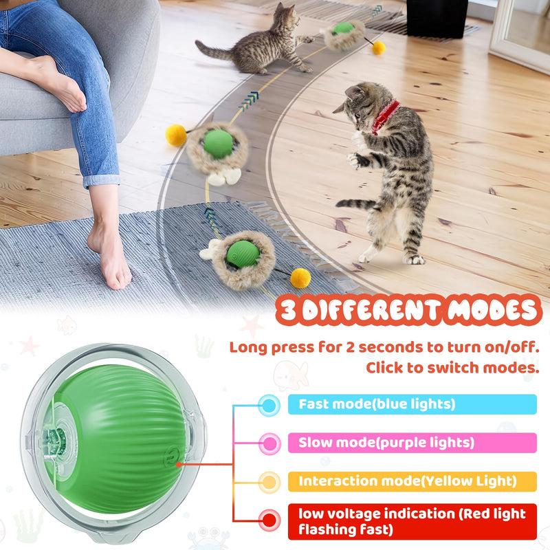 Interactive Cat Toy Ball,Self Rolling Cat Ball in Pouch Fixed with Steel Rim,Rechargable Automatic Motion Activated Moving Toy with 3 Working Modes,Hide and Seek Mouse Catching Game,28 Inch Yellow - BeesActive Australia