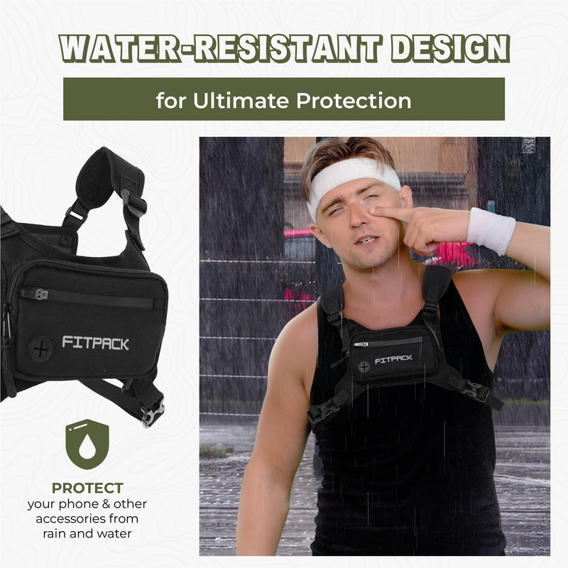 Running Vest for Men & Women, Lightweight Chest Bag for Phone Holder and Storage Vest, Water Resistant Cross Body Pack Running with Adjustable Shoulder Straps for Workouts and Training (Black)