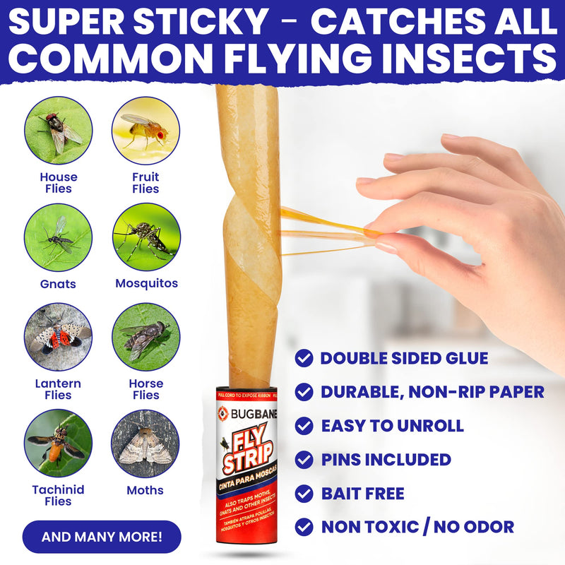 48 Fly Strips Indoor Sticky Hanging with Pins. Fly Trap Fly Paper Strips Indoor Hanging Fly Tape for Indoors and Outdoor. Fly Catcher Fly Ribbon Sticky Fly Traps for Indoors Flypaper. Fruit Gnat Traps 48pk - BeesActive Australia