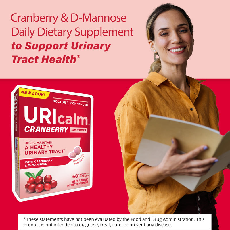 Uricalm Cranberry, Daily Dietary Supplement Chewable with D-Mannose, Berry, 60 Count 60 Count (Pack of 1)