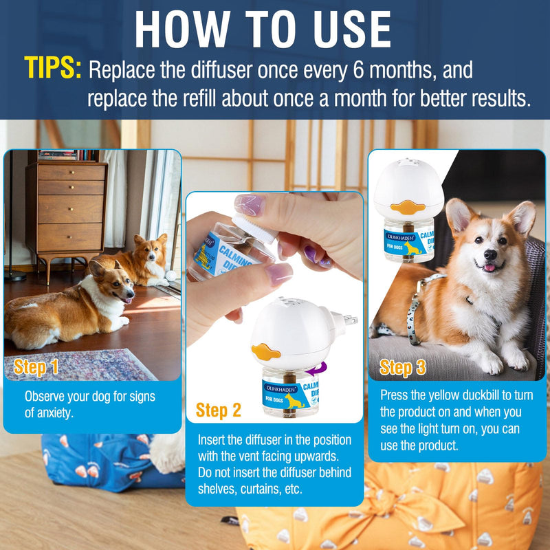 Dog Calming Pheromone Diffuser for Relief Anxiety, Reducing Barking, Attacks and Combating Stress & 3 in 1 Calming Diffuser for Dogs 48ML 2 Refills Fit All Dogs - PawsPlanet Australia
