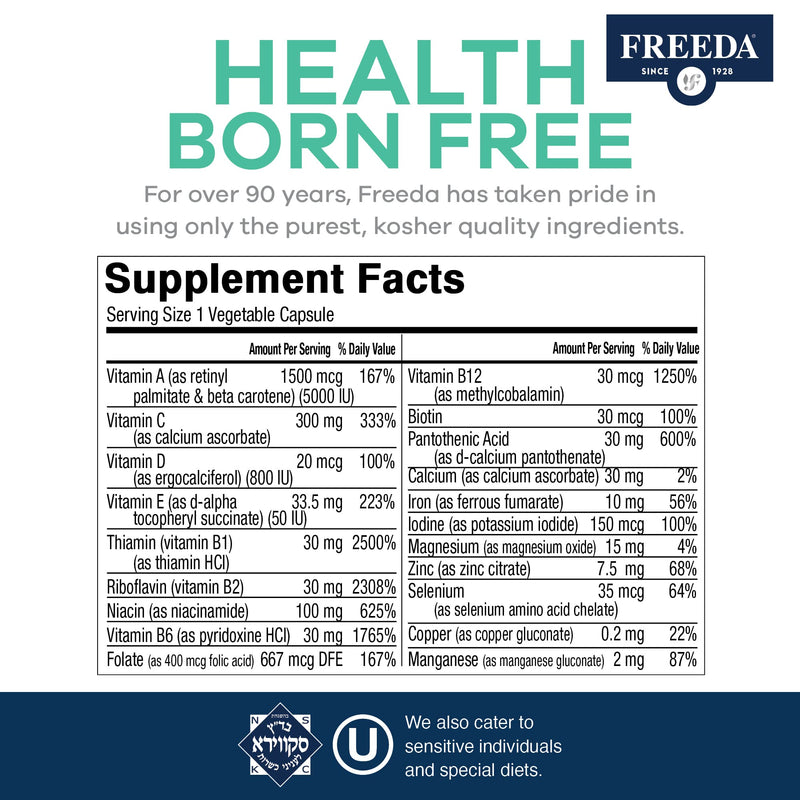 FREEDA Multivitamin – Quintabs-M with Iron – Kosher Multi Vitamins Supplements for Women Health - Multivitamins for Women & Iron-Deficient Men Adult Vitamins Multivitamin (100) | Kosher Multivitamin with Iron Formulated for Women & Men - Supporting Dai...