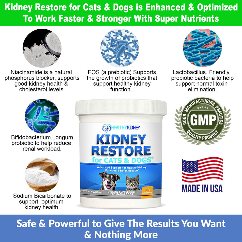 Kidney Restore Cats & Dogs Unflavored for Supporting Normal Kidney Function, Creatinine, Pet Renal Kidney Health Supplement Felines Canines 1 Pack - PawsPlanet Australia