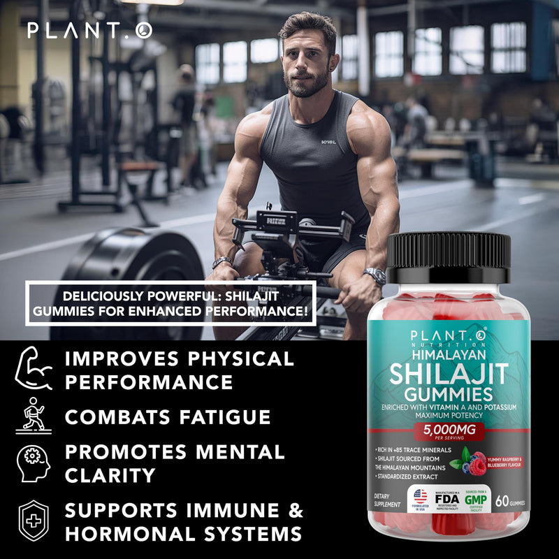 Shilajit Gummies for Men & Women | 5000mg Extra Stength Pure Himalayan Extract 100% Natural Raspberry Flavor | 85+ Trace Minerals & Fulvic Acid to Enhance Energy and Immune Support, 60 Ct - BeesActive Australia