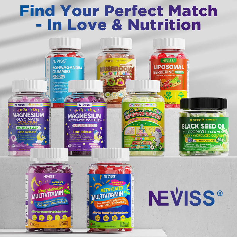 NEVISS Multivitamin for Women Gummies with Magnesium Glycinate 400mg, Hydrolyzed Collagen Gummy for Night Renewal/Sleep, Calcium D3K2, Antioxidant, Relax, Bone, Womens 18 30 40 50 60 70+ Daily Vitamin