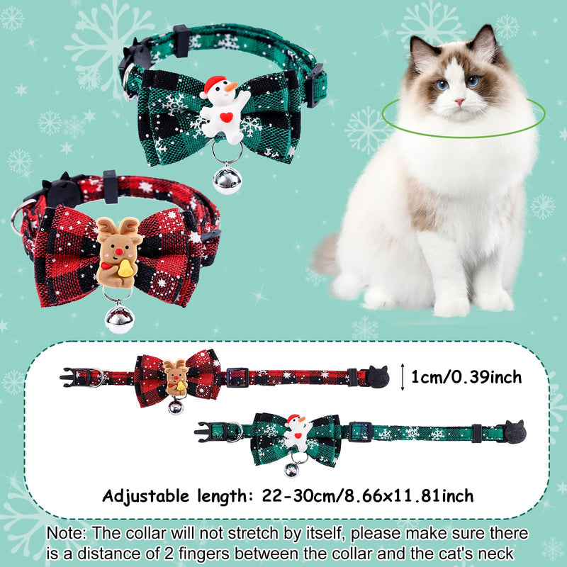 2pcs Christmas Kitten Collars, Adjustable Breakaway Cat Collars Cute Holiday Cat Collar Holiday Kitty Collar Christmas Bow Tie Pets Bells Xmas Accessories for Girl Boy - BeesActive Australia