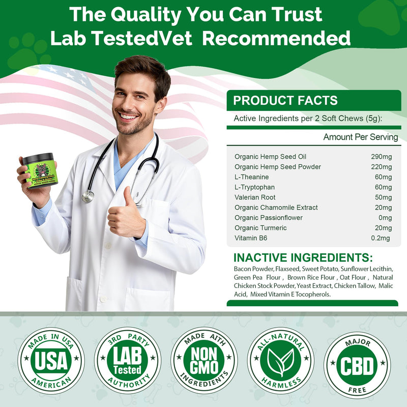 Hemp Calming Chews for Dogs Calming Chews - Anxiety Relief Treats, Dog Calming Relaxing Treats Care Hemp Quiet Moments for Dogs Thunderstorm Fireworks Separation Anxiety Relief, Beef, 120 Ct