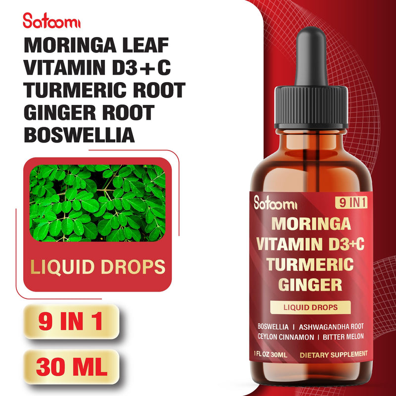 9in1 Moringa Liquid Drops with Vitamin D3-C, Ceylon Cinnamon, Ashwagandha, Ceylon Cinnamon, Bitter Melon and More - Immune System - 1 FL Oz - 30 Day Supply