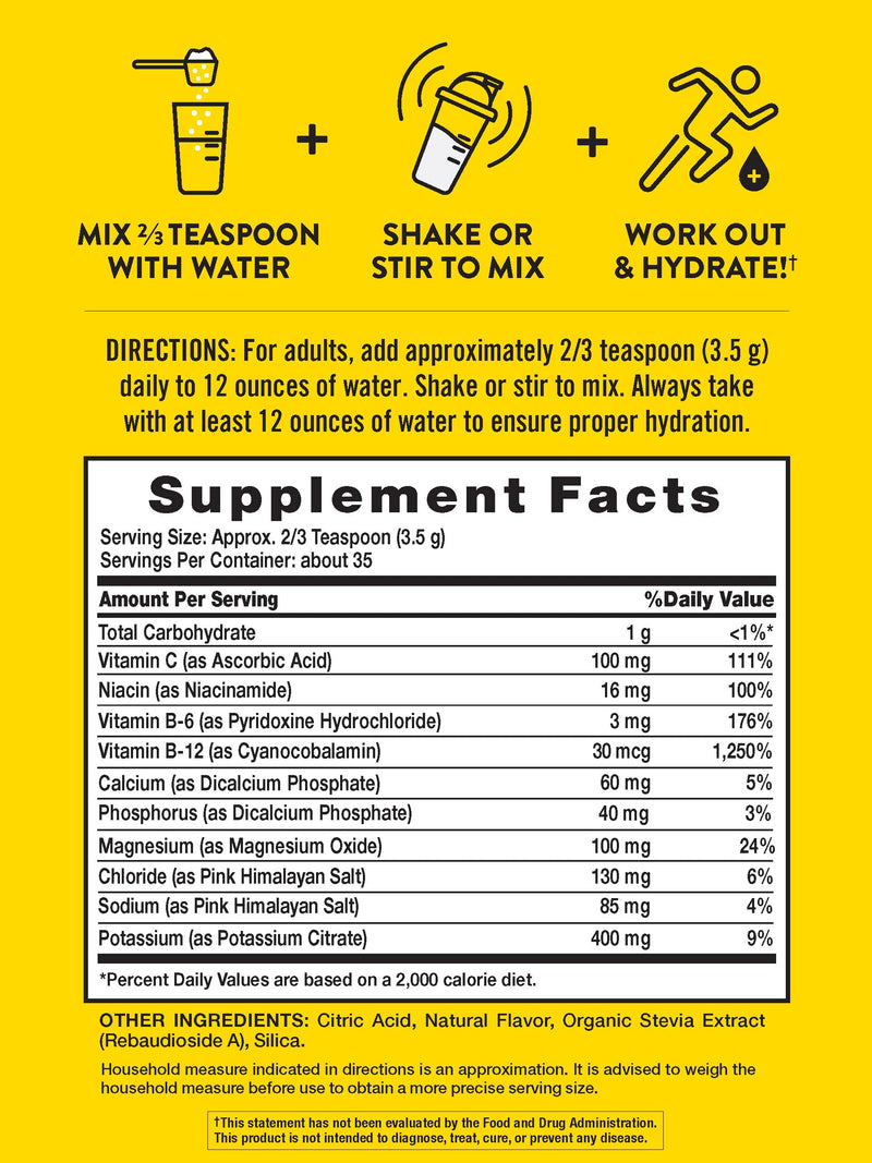 Nature's Truth Electrolytes Powder | No Sugar | with B Vitamins | Refreshing Lemon Flavor | Vegan, Non-GMO & Gluten Free Supplement for Hydration