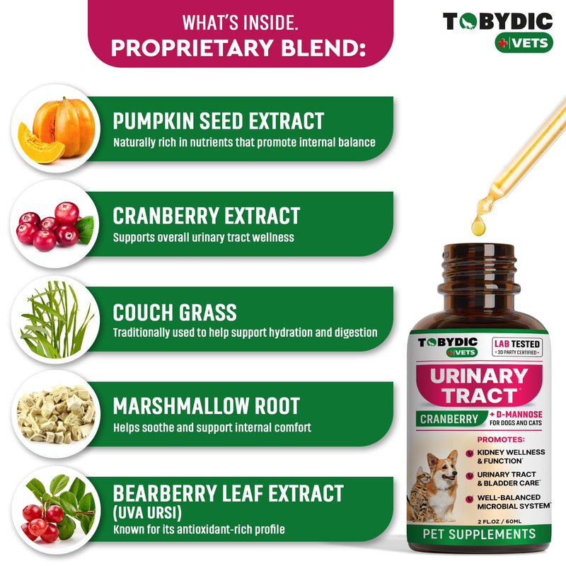Cat & Dog UTI Treatment & Urinary Tract Infection Remedy with Cranberry & D-Mannose - Feline Natural Medicine for UTI Relief - Kidney + Bladder Support Supplement - Pet Renal Health 1 Pack (60 ml)