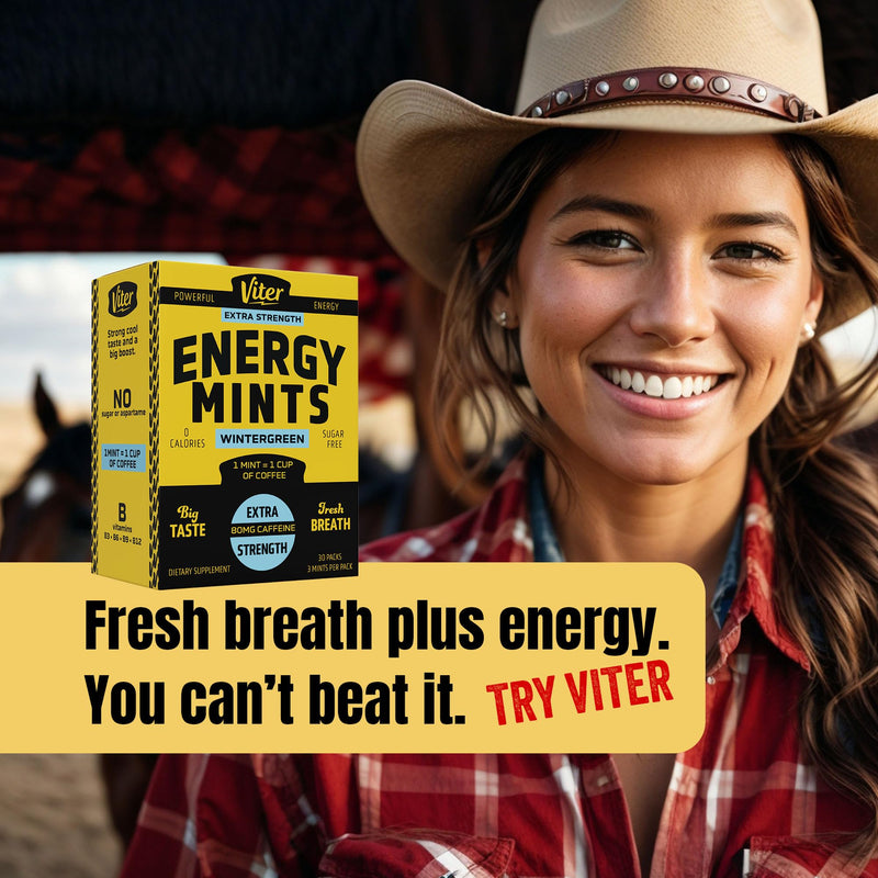Viter Energy Caffeine Mints 80mg Extra Strength - 90 Pieces Caffeinated with B Vitamins. Sugar Free Vegan Breath Mint. Energize Nootropic Focus Booster for Fast Alertness (Wintergreen Flavor, 30 Pack) Wintergreen 90 Count (Pack of 1)